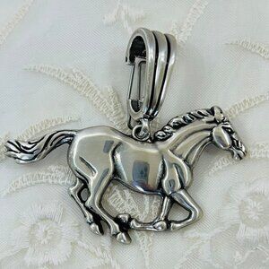 VTG Wild Horse Pendant Necklace Enhancer Silver Tone Costume Jewelry Large 2.25"